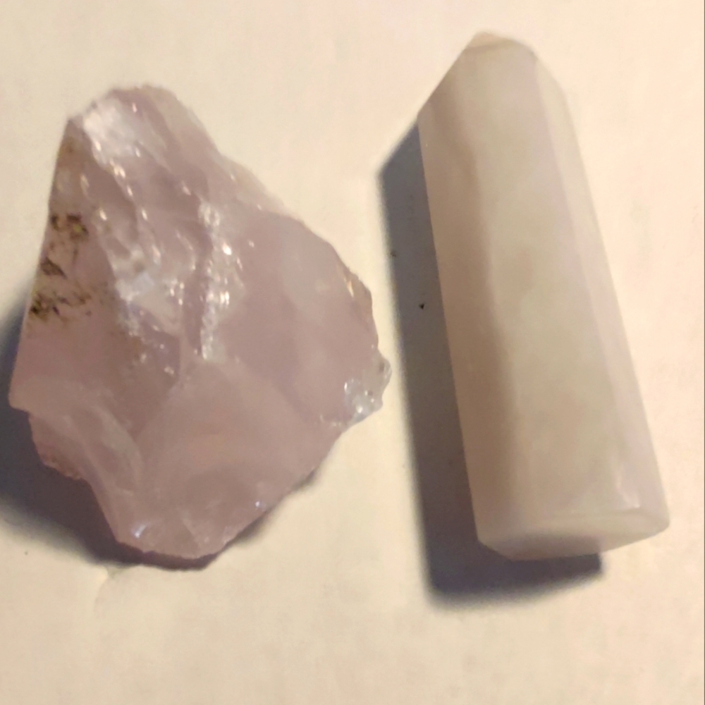 Rose Quartz Tower Point and Chunk duo